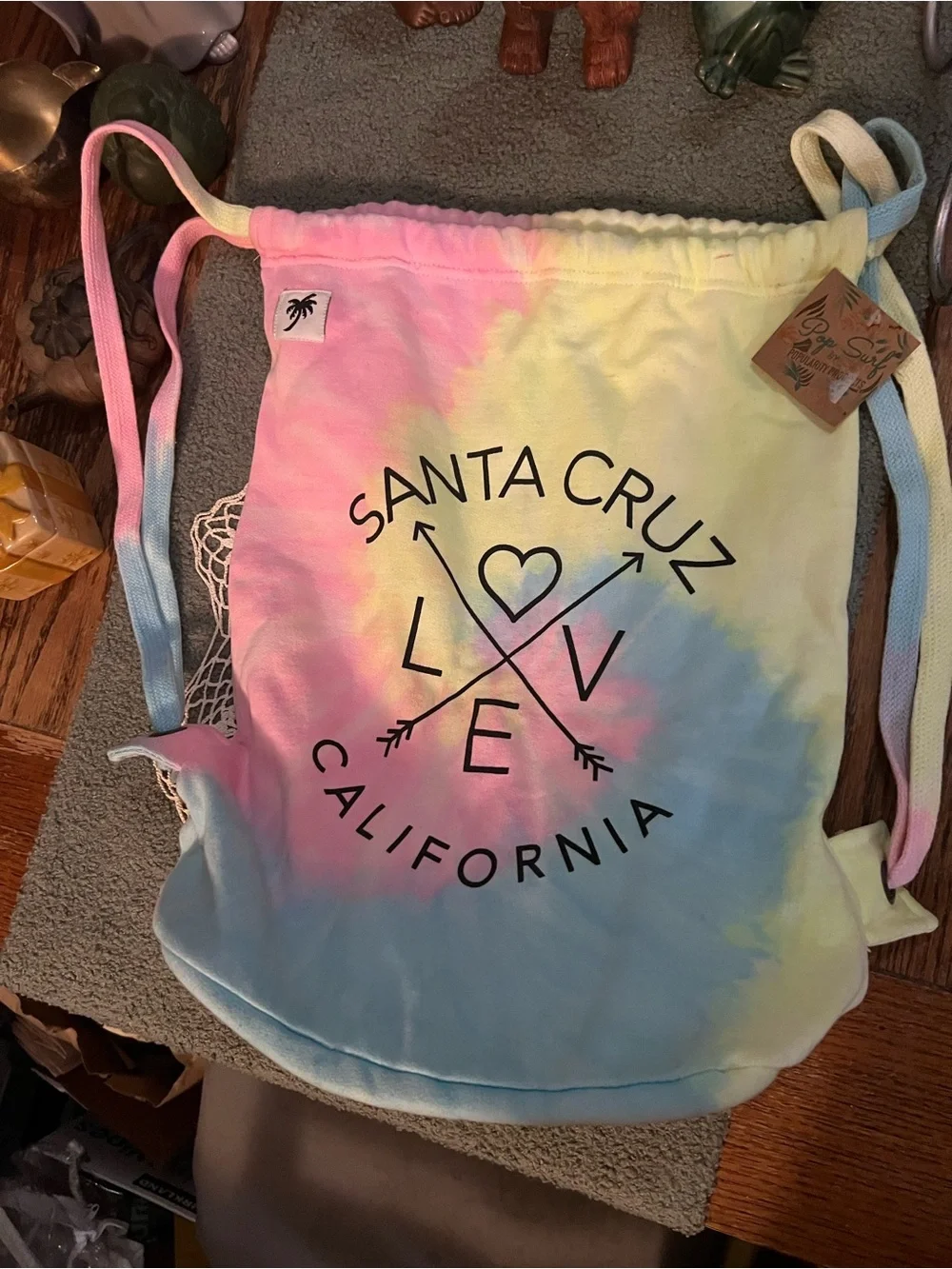 NWT Santa Cruz Extra large Tie-Dye Drawstring Backpack W 14,5” L 18.5” Swim